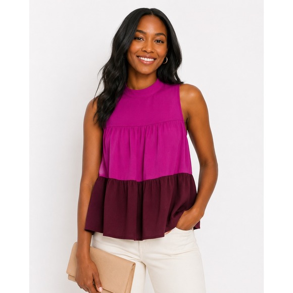 Banana Republic Tops - Banana Republic Colorblock Tiered Sleeveless Blouse S Barbiecore Chic Top